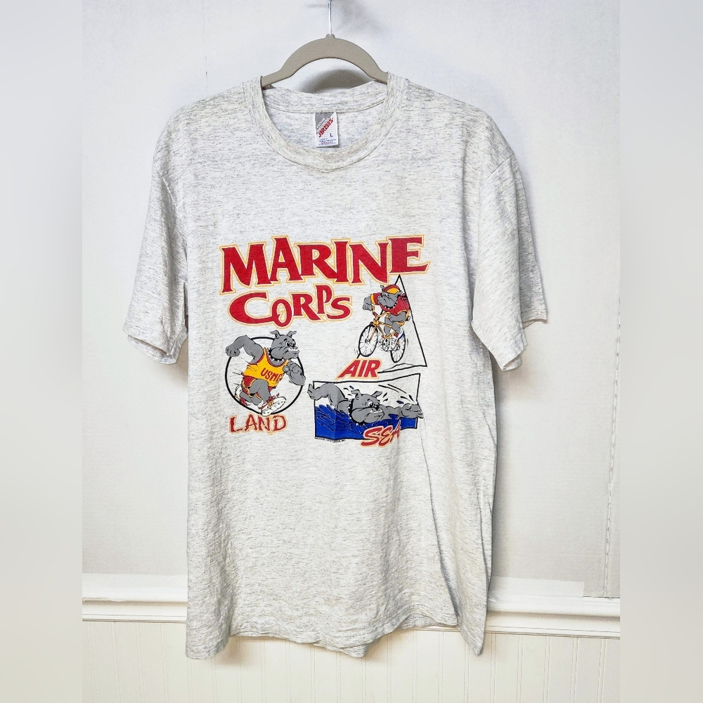 Vintage USMC Bulldog T Shirt Mens Large 90s Single Stitch Military Graphic Tee